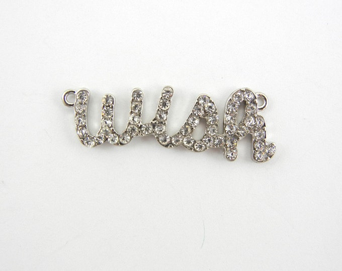 Silver-tone Rhinestone Wish Word Double Link Pendant