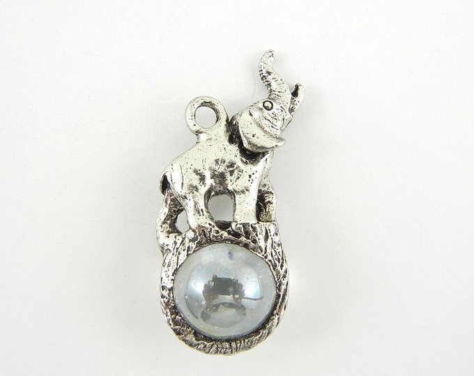 Pewter Elephant Pendant Charm and Marble- Choose Your Color Marble