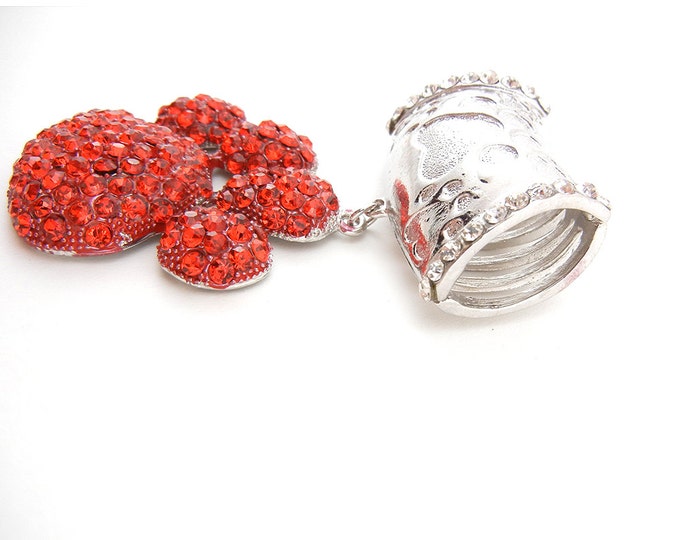 Large Red Rhinestone Encrusted Paw with Holder Pendant Silver-tone