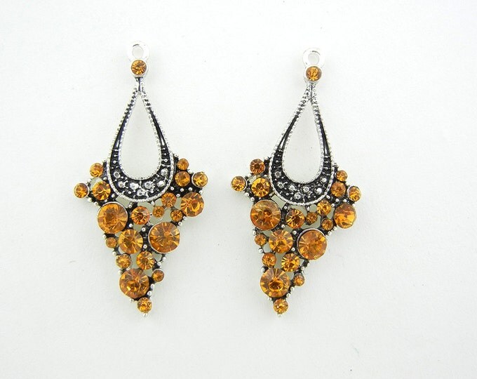 Pair of Antique silver-tone Drop Charms with Topaz Rhinestones