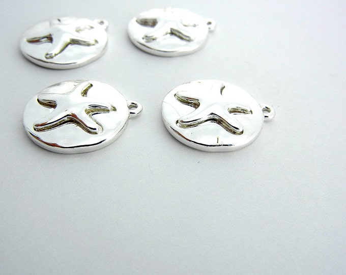 4 Round Silver-tone Starfish Charms