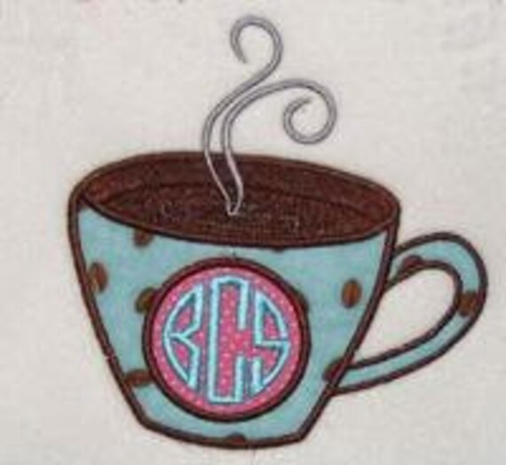Coffee Cup Applique Embroidery Design by ApexEmbroidery on Etsy