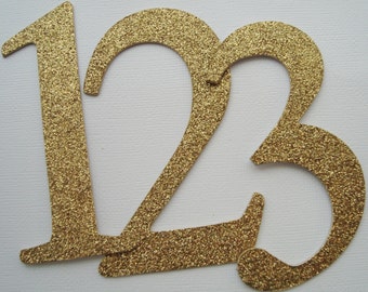 4" Wedding Table Numbers - GLiTTER Top Coat CHiPBOARD - Elegant Font - Color Choice: GOLD Shown