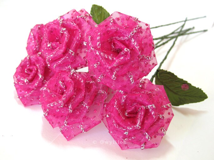 Bright Pink Glitter Rose Bouquet