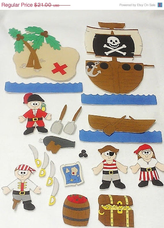 EASTER BASKET SALE Pirate ship felt shapes set 21 pieces Educational homeschool Il_570xn