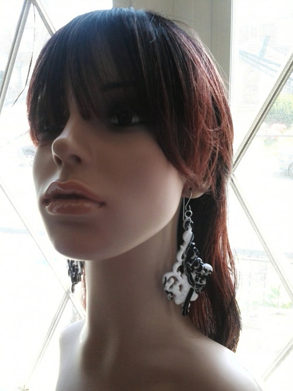 Uniquely Cut Attractive Soft Black  and White Felt Fabric Earrings, Ladies Earrings, Women Earrings, Fashion Earrings