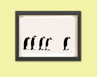 Join the penguins in a queue - Kids Art Prints, penguins silhouette, nursery decorating ideas, nursery penguins