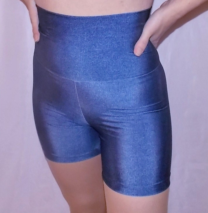 Short High Waisted Blue Denim Spandex Lycra Short By Mjcreation