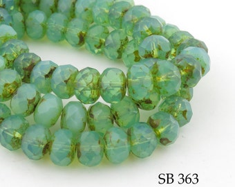 Mint Green Czech Glass Beads Faceted Rondelle 8mm Morning Mist Green (SB 363) 12 pcs BlueEchoBeads