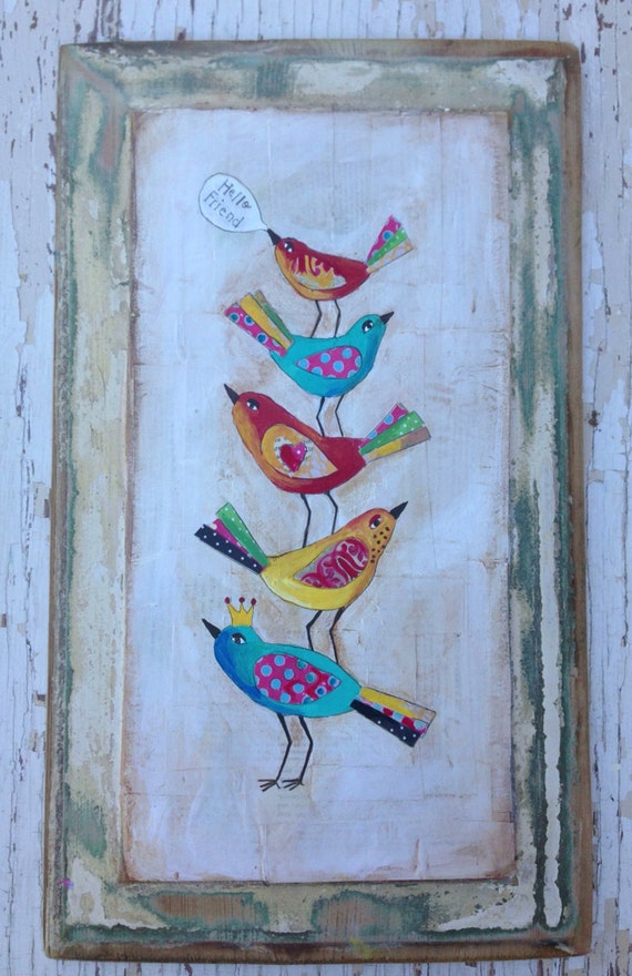  Wall Art  Birds Folk Mixed  Media 