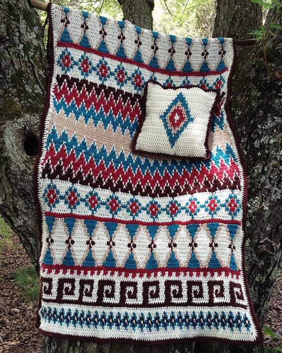 Aztec Afghan & Pillow Set Crochet Pattern PDF