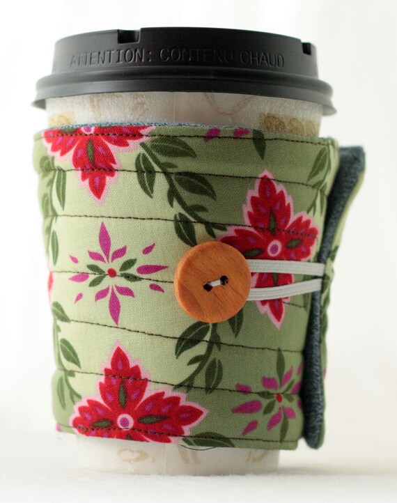 Coffee cozy cup sleeve Handmade quilted reusable fabric