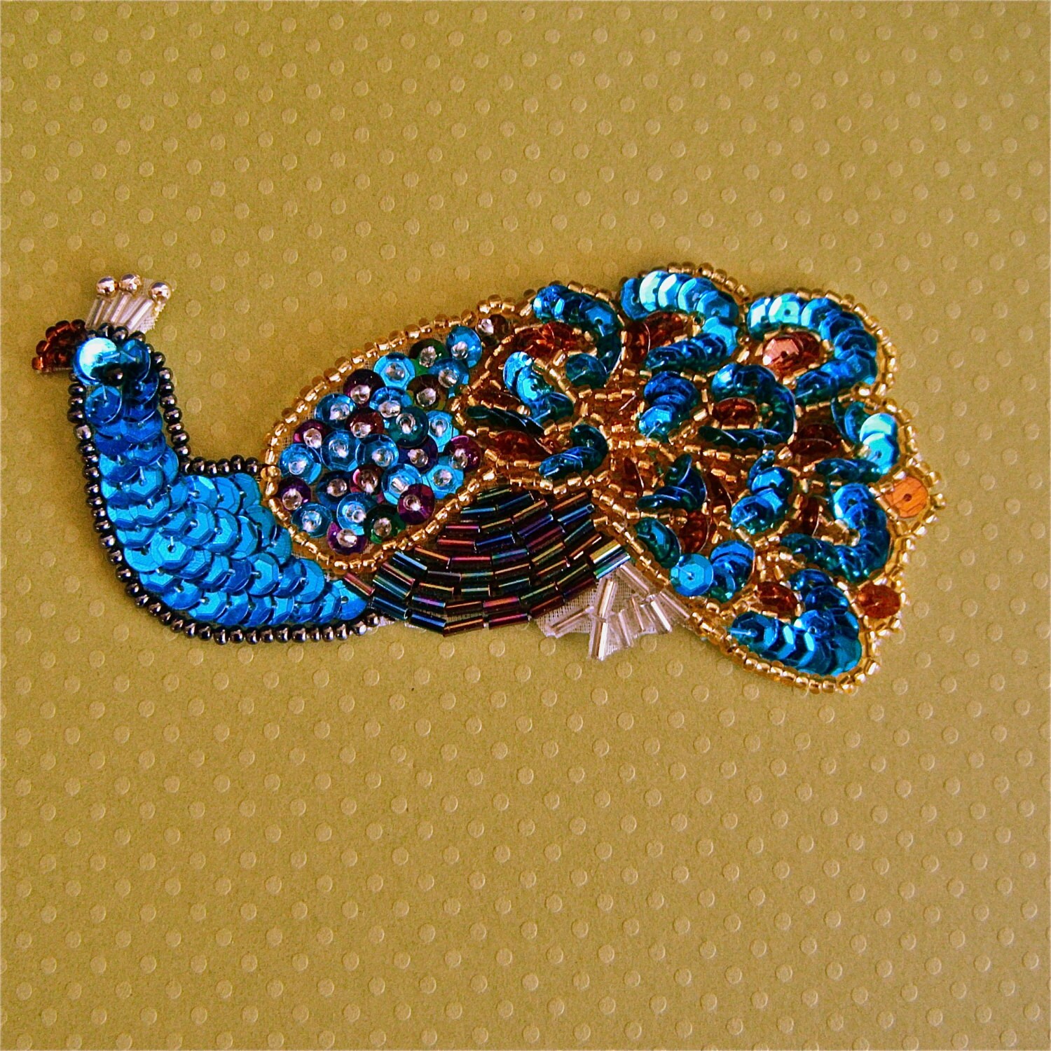 Vintage Peacock Sequin And Bead Applique Turquoise Sequins And 6345