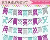 50% OFF SALE Holiday Purple Blue and Gray Bunting Banner Flag Clipart Clip Art Set Personal & Commercial Use Il_170x135
