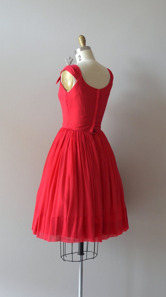 Heart of Hearts dress / silk chiffon 50s dress / vintage red