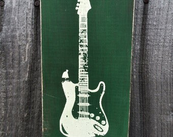 Rustic Distressed Strat Guitar Sign,Retro, handcrafted wood