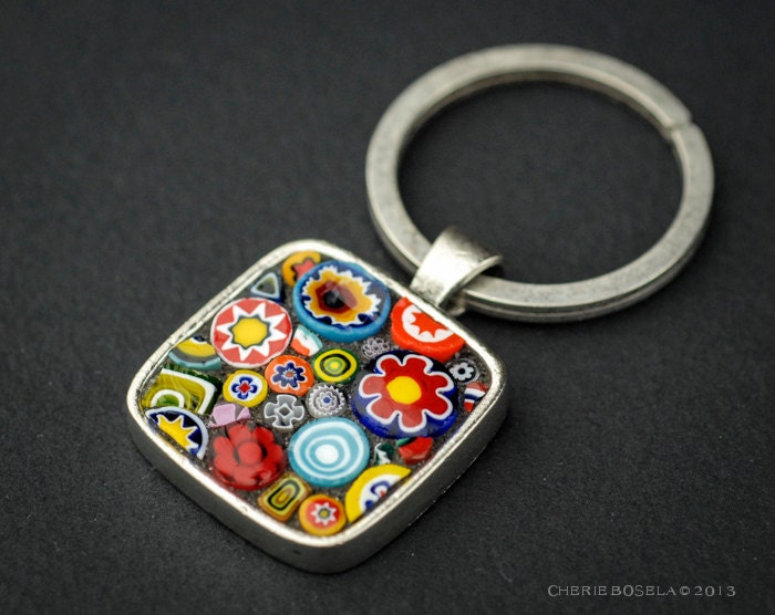 Flower Millefiori Mosaic Keychain Wearable Art