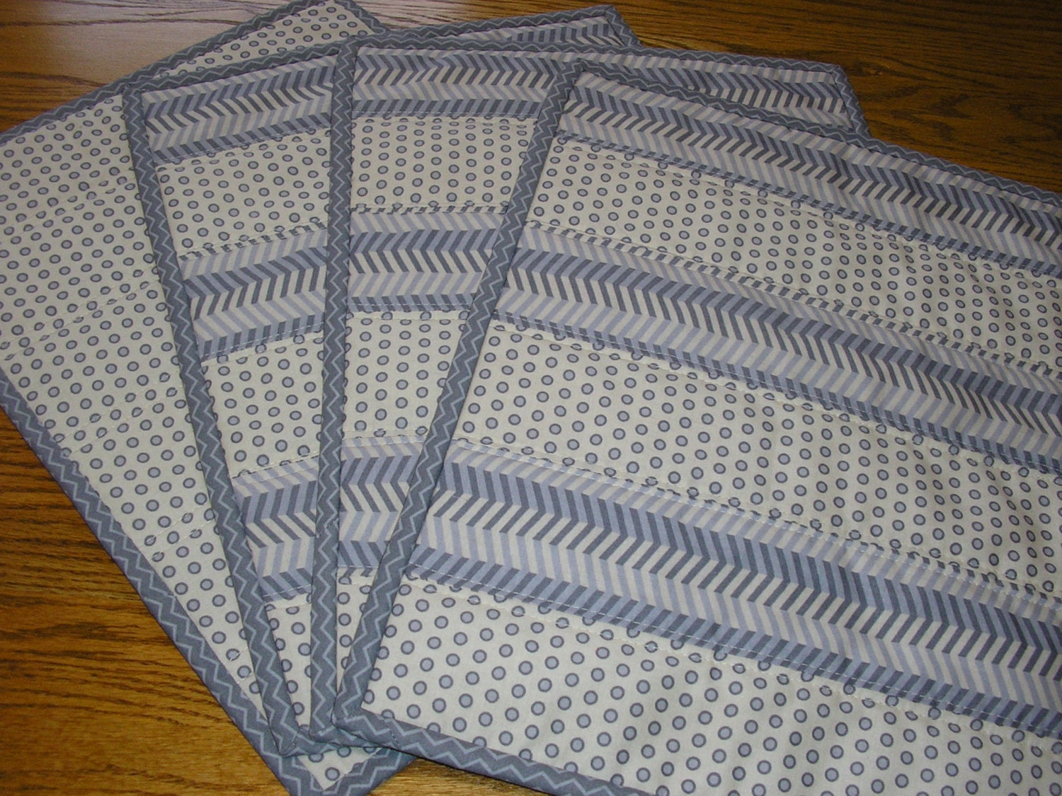 Quilted Placemats Reversible Shades of Gray Modern Set of