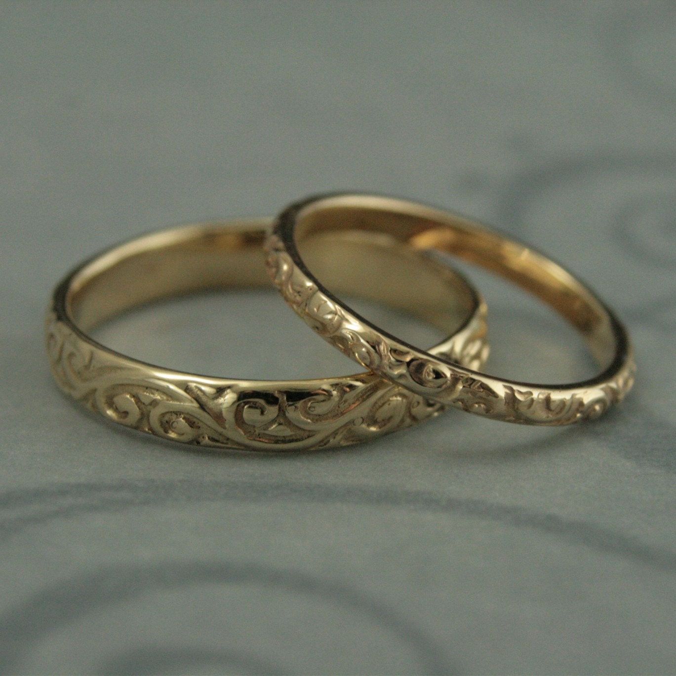 Patterned Wedding Band SetVintage Style Wedding RingsHis and