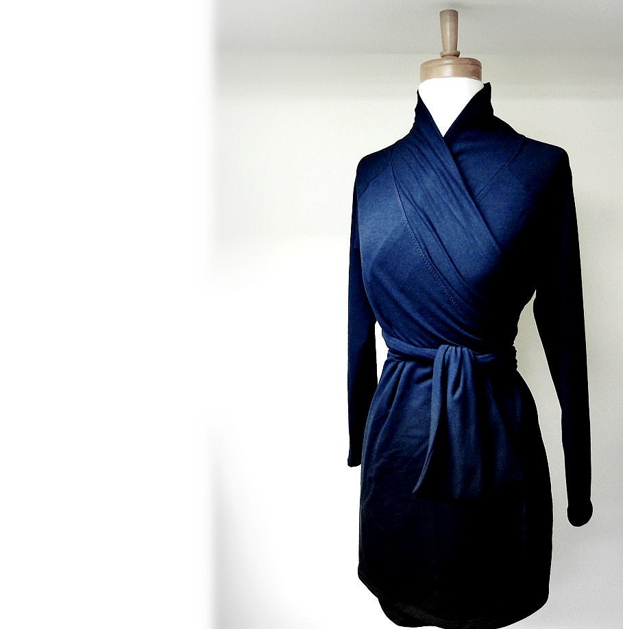 Short wrap dress with shawl collar organic cotton more