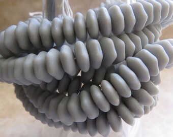 10x4mm Matte Opaque Light Gray 7 Sided Czech Glass Rondel Beads - Qty 25 (BS397)