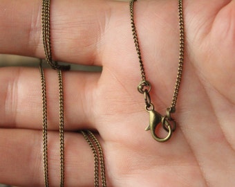 18 inch thin brass chain, antiqued necklace, 1.5mm very fine curb link bronze chain, finest thin brass chain, SMALL SF102