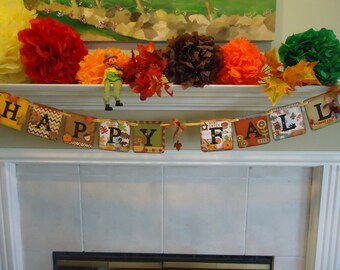Thanksgiving Banner-Halloween Banner-Happy Fall Banner-Rustic Fall Garland-Happy Fall Sign-Thanksgiving Garland-Fall Photo Prop-Happy Fall
