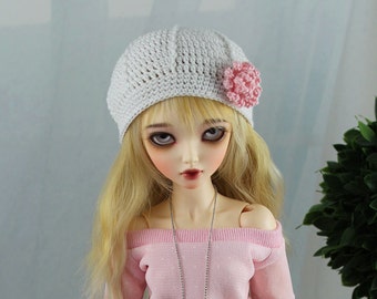 White Crochet Beret Hat for MSD BJD, 1/4 Dollfie, Minifee