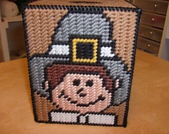 Thanksgiving Tissue Box Cover, Pilgrims Tissue Box Cover, Need edlepoint Turkey Tissue Box Cover