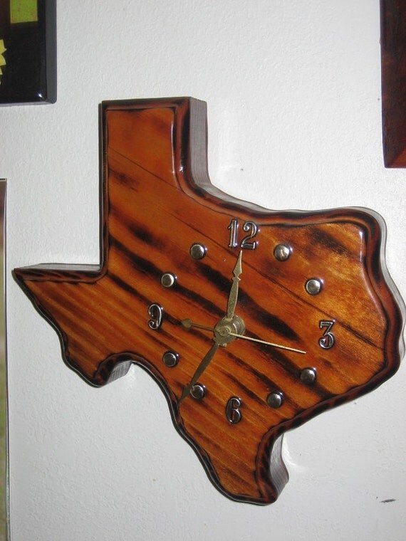 Beautiful Handmade Wooden Wall Clock of the State of Texas