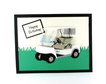 Masculine birthday card, happy birthday, golfing, golf, golf cart ...