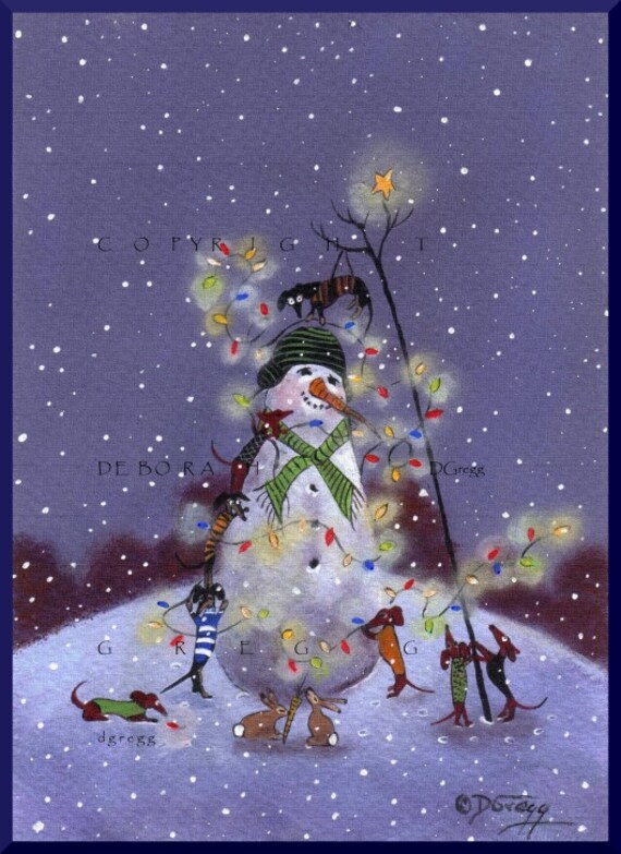 Christmas Lights....On Everything! a small Dachshund Christmas Snowman ...