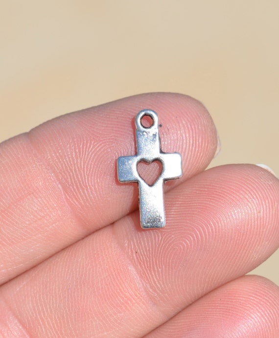 Cross Heart BULK with cross Charms 50 in Silver charms  SC1802 bulk