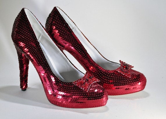 red sequin stilettos
