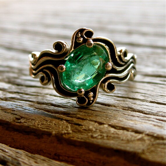 Kelly Green Emerald Engagement Ring in 14K White Gold in Ocean