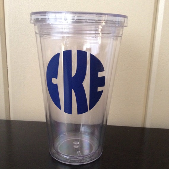 Items similar to Monogram Tumbler Cup with Lid and Straw Custom