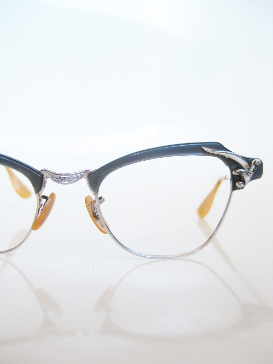 Cat Eye Eyeglasses Vintage 1950s Glasses Dark Dusty Blue 