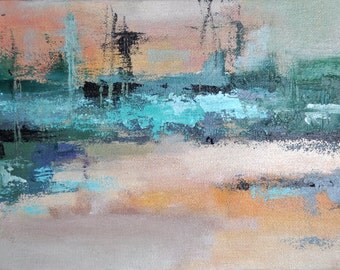 Original Abstract Painting Modern Wall Art Harbor 9x7"