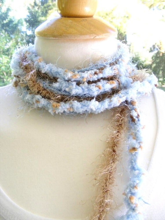 Crochet Lariat Long Skinny Soft Powder Blue and by meiguidesigns