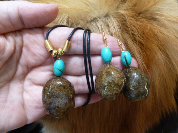 Real Moose POOP Turquoise doo doo nugget necklace pendant + earrings ...
