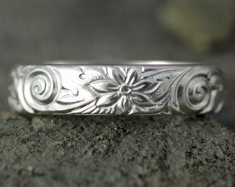 ... Patterned Thick Sterling Silver Ring Band- Made to Order Custom Ring
