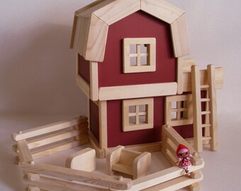 Wooden Toy Barn, Wood Farm Play Set, Gender Neutral Handmade Toy, Waldorf inspired, Kids Birthday gift, Jacobs Wooden Toys