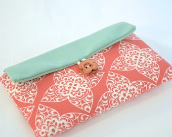 iPhone 7 Plus Case, iPhone 7+ Bag, iPhone 8, Apple iPhone X Cover Padded with Foam, Fabric iPhone Cover - Coral Damask