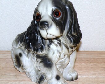 Large Porcelain DOG Planter with Glass Eyes