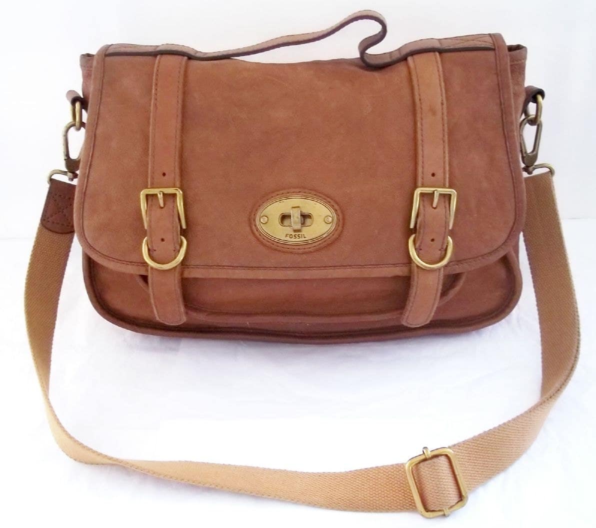 Items similar to Large Vintage Leather Fossil Messenger Bag Crossbody ...