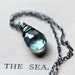 Mystic Blue Green Quartz Necklace on Sterling Silver Chain, March Birthstone - La Mer - Aqua Blue Turquoise Wire Wrapped Gemstone