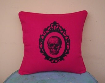 Baroque Skull pink silk screen 16" x 16" throw pillow cover -pink skull pillow cover,pink cushion case, anatomy pillow, neon pink, punk,boho