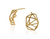 Geometric Brass Earrings, Geo Bridal Earrings, Wedding Geometric Earrings, Golden Post Earrings