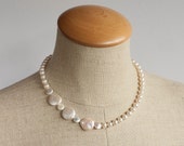 Asymmetry in white - pearl necklace, freshwater pearls, coin pearls, round, hand knotted, silk, modern, gift for her, christmas