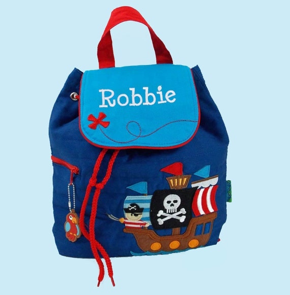 PIRATE Personalized Stephen Joseph Quilted Backpack PIRATE Themed In Blue